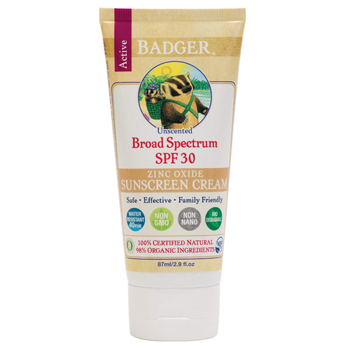 Badger - SPF 30 Active Mineral Sunscreen Cream for Face and Body, Unscented - 2.9oz Tube